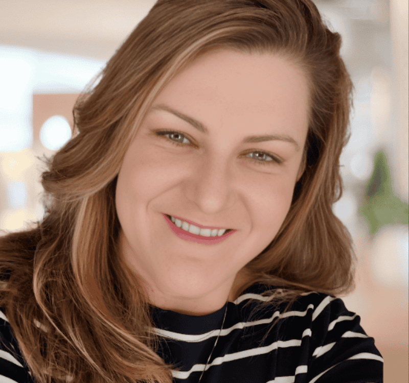 melissa fisher in blue shirt white stripes