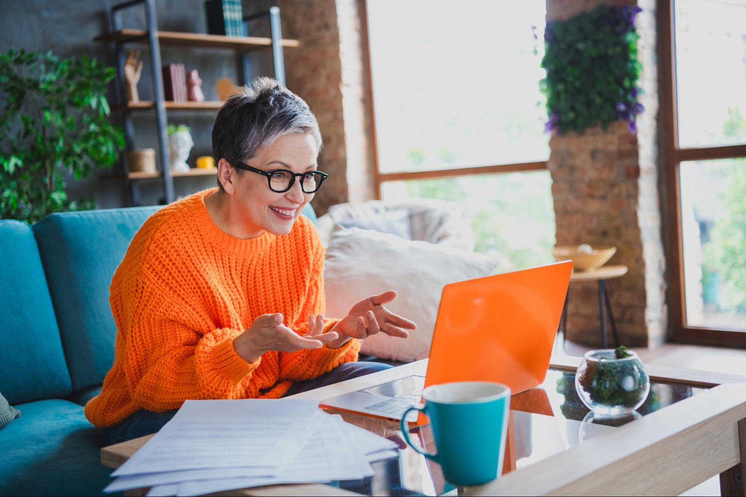 older woman excited to take the job passion assessment after being downsized