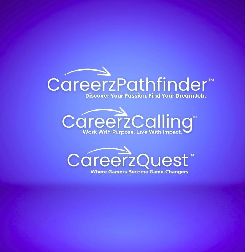 gradient background with white transparent logos for career direction coaching programs from Careerz Group
